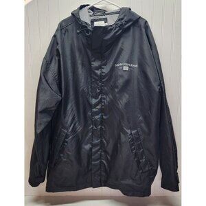 Calvin Klein Jeans Black Hooded Jacket XXL Lightweight Nylon Coat With Logo Prin